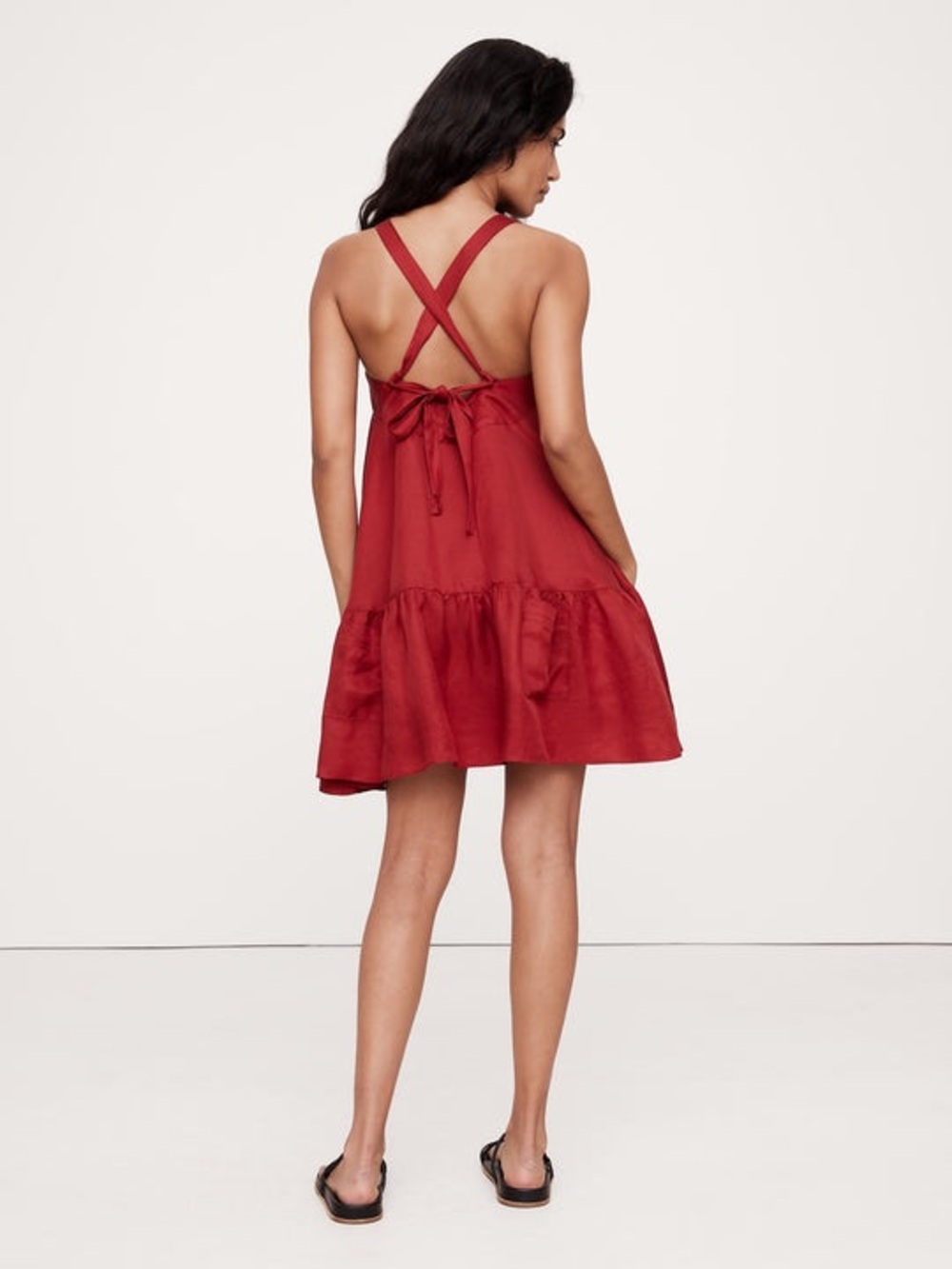 Viscose-Linen Flounce-Hem Mini Dress size M - Picture 2 of 7